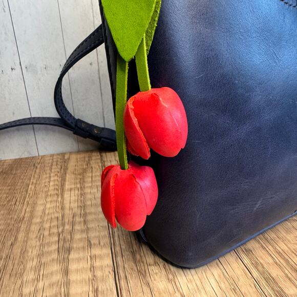 Leather Pretty Pink Tulip Purse Charm Genuine Leather Tulip Flower Bag Charm - Picture 3 of 8